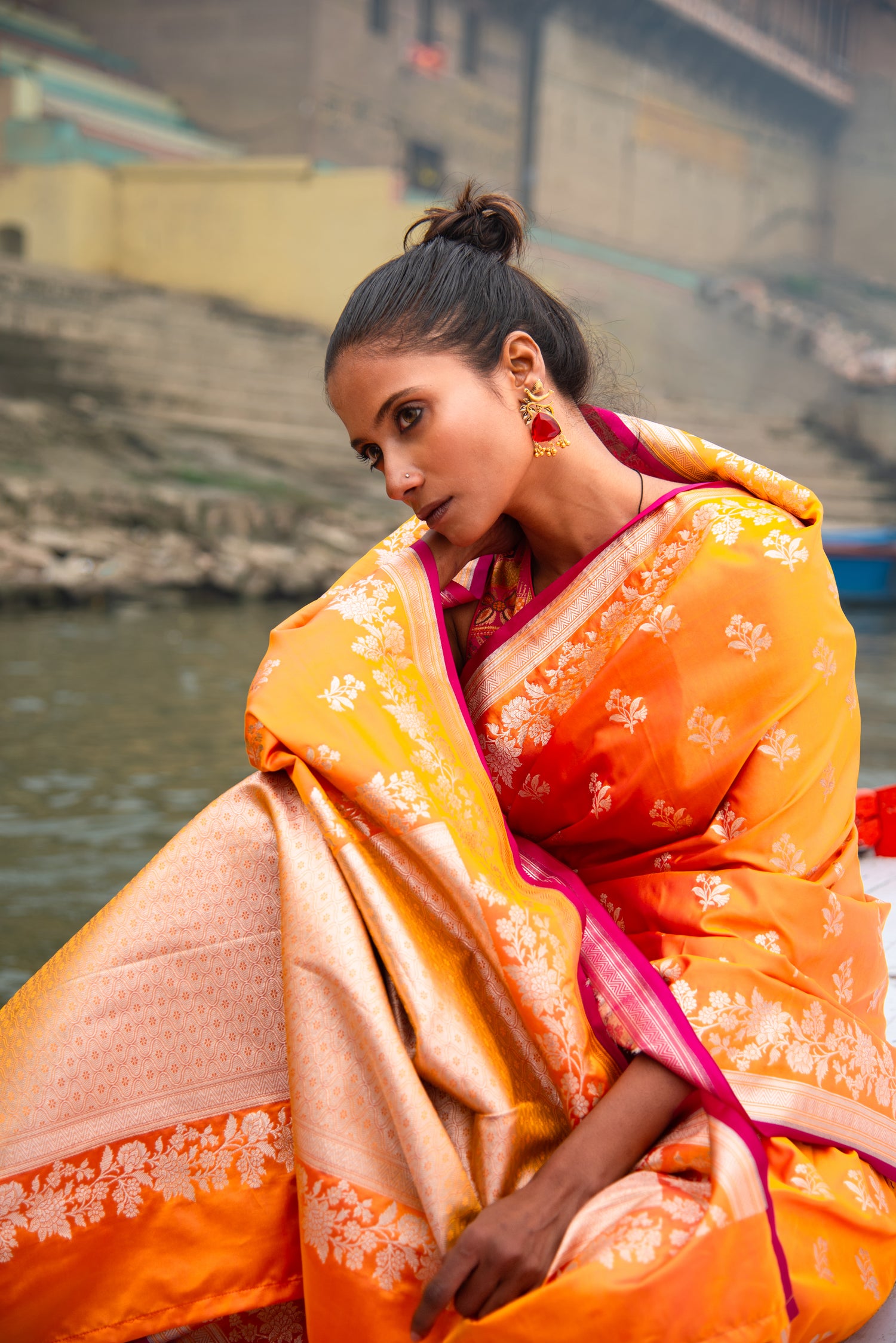 Danyah Banaras Mashru Silk Dhoop Chaun Predraped Saree