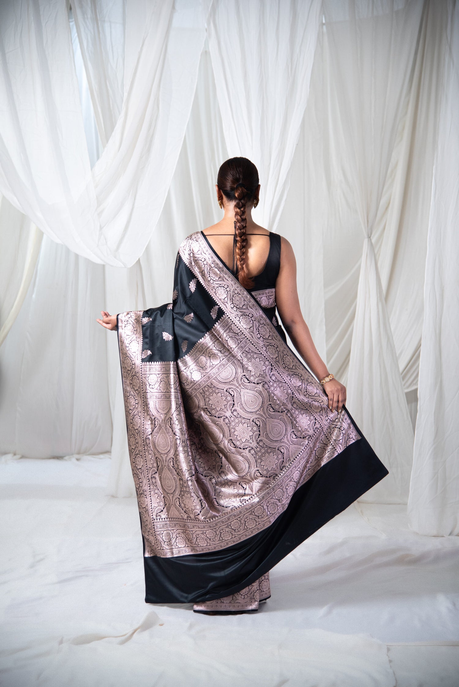 Danyah Banaras Mashru Silk With Silver Zari Pre Draped Saree