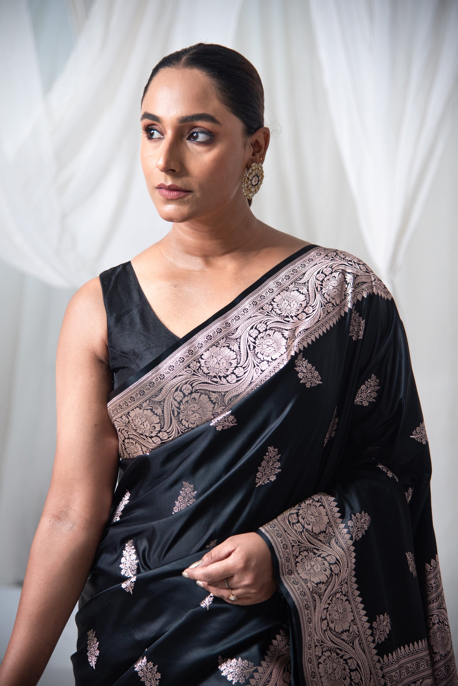 Danyah Banaras Mashru Silk With Silver Zari Pre Draped Saree