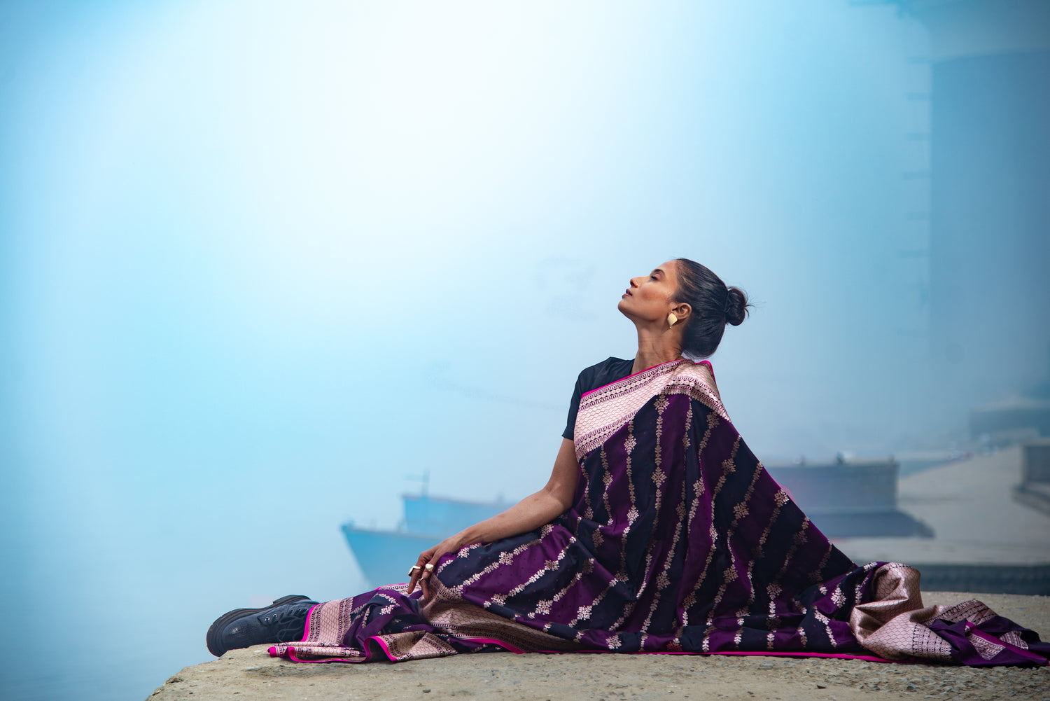 Danyah Banaras Mashru Silk With Vertical Zari Work Predraped Saree