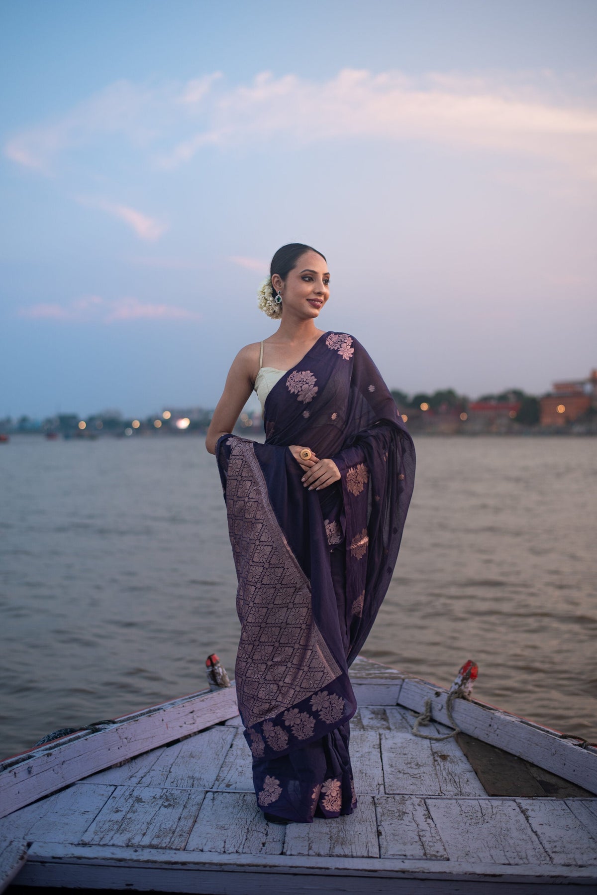 Danyah Banaras Raw Mango Saree With Work — image 1