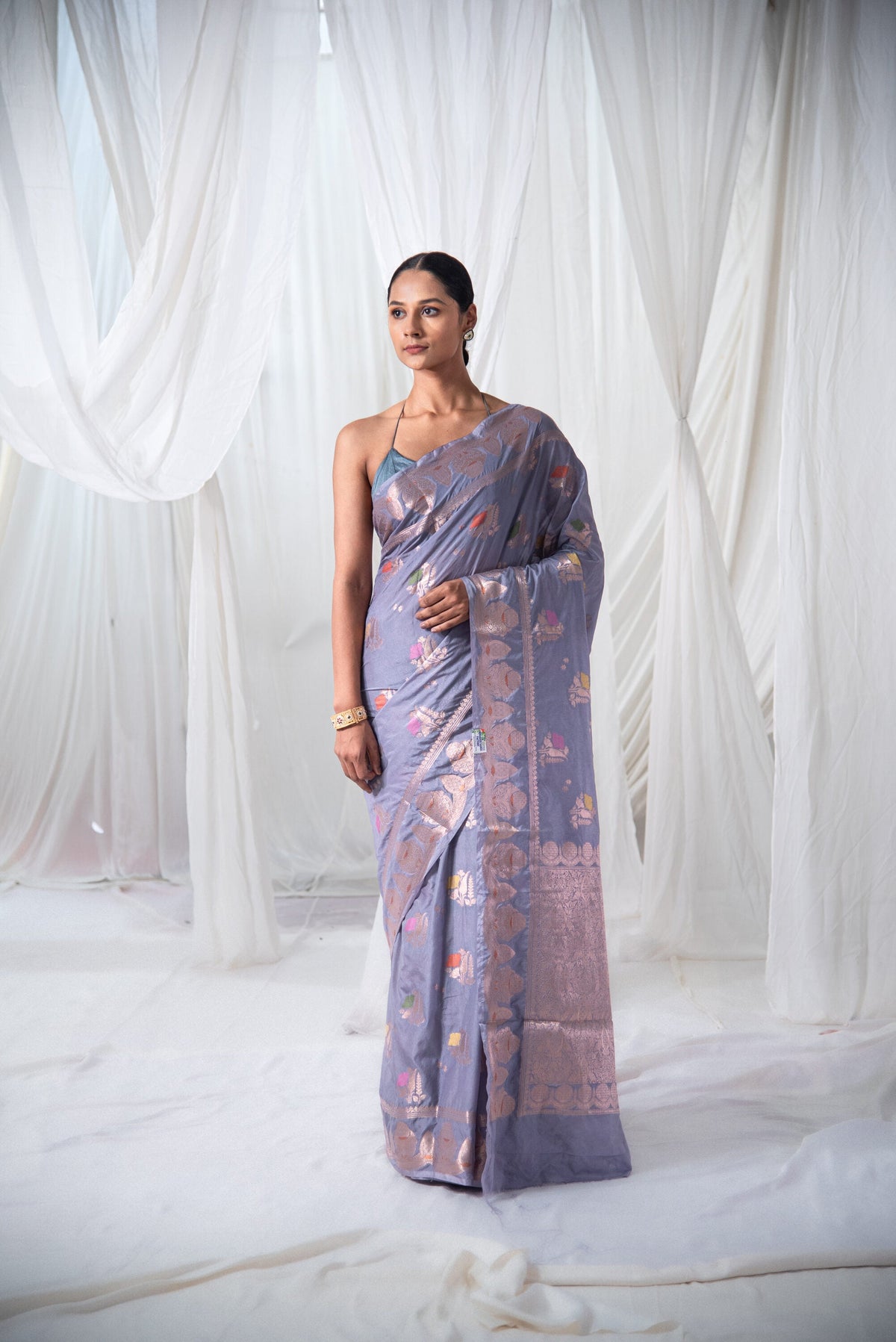 Danyah Banaras Raw Mango Silk Pre Draped Saree — image 1