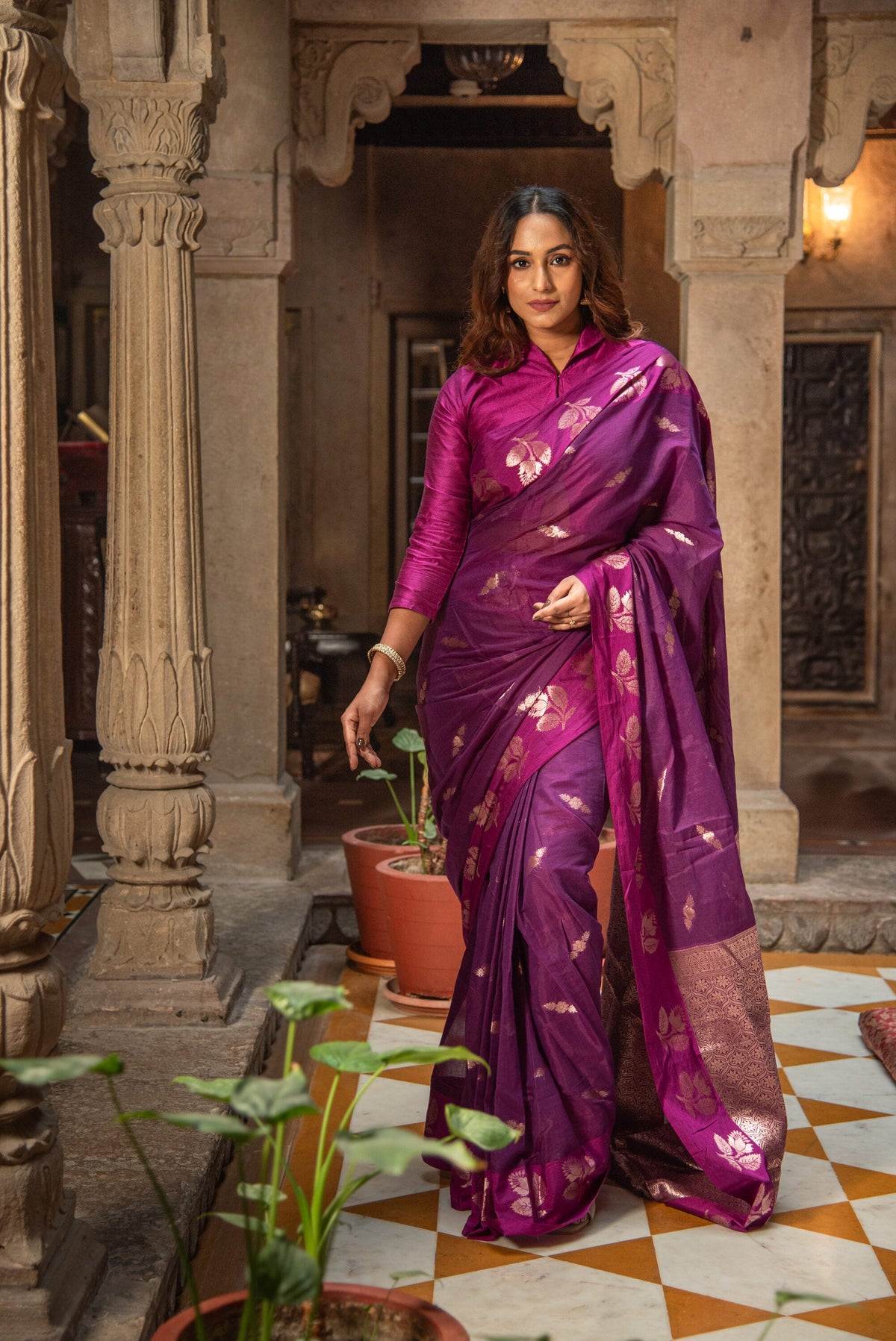 Danyah Banaras Raw Mango With Intricate Work Saree — image 1