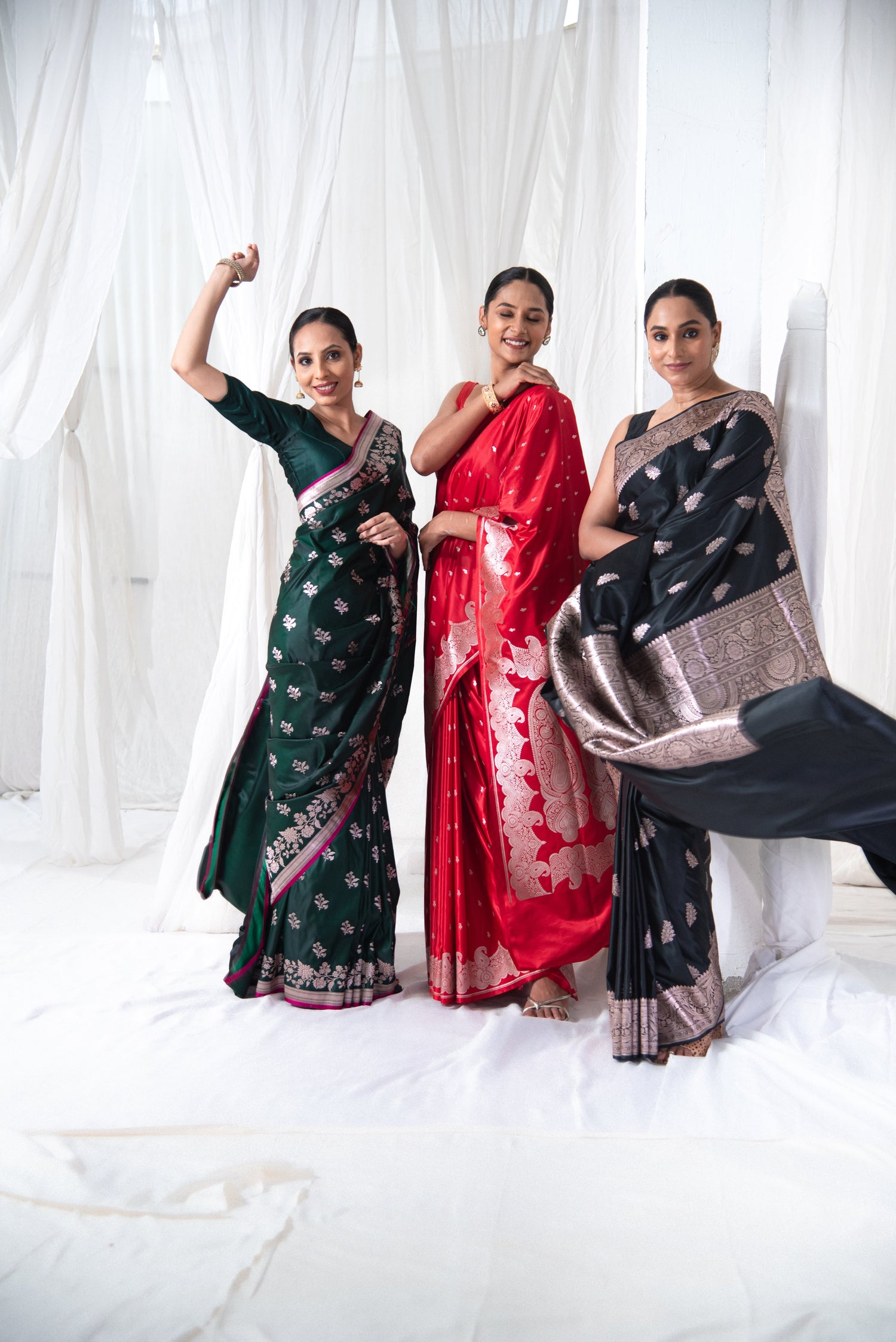 Danyah Banaras Cotton Linen Pre Draped Saree — Sindoor at Dawn
