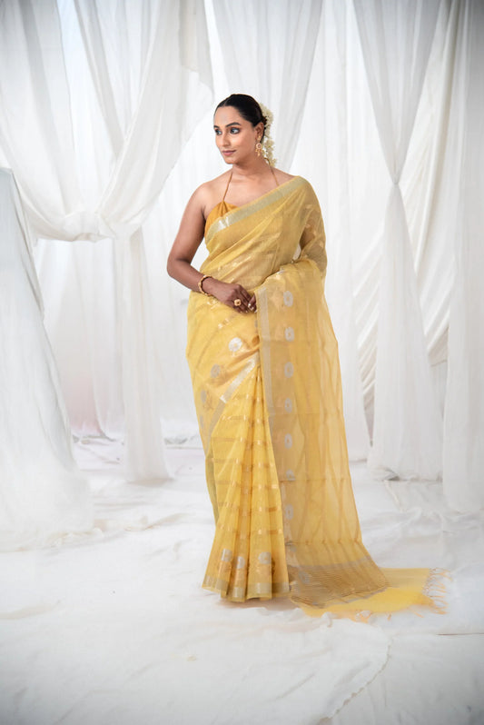 Danyah Banaras Cotton Linen Silk Pre Draped Saree