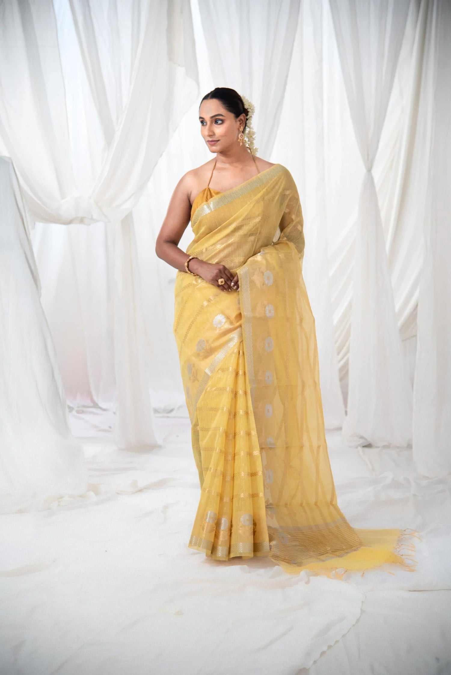 Danyah Banaras Cotton Linen Silk Pre Draped Saree — image 2