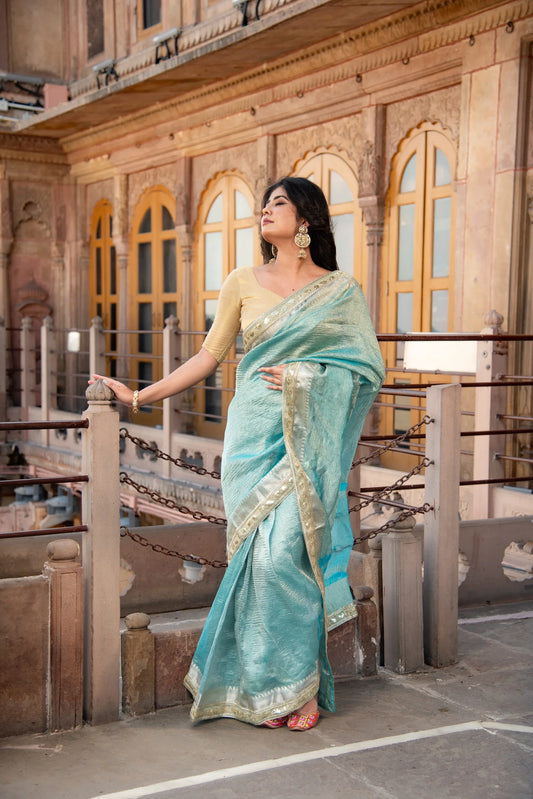 Danyah Banaras Crushed Tissue Pre Draped Saree