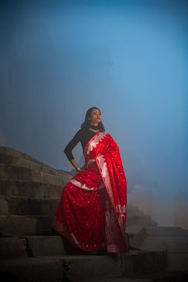 Danyah Banaras Fine Mashru Silk Predraped Saree — alternate view (back / drape detail)