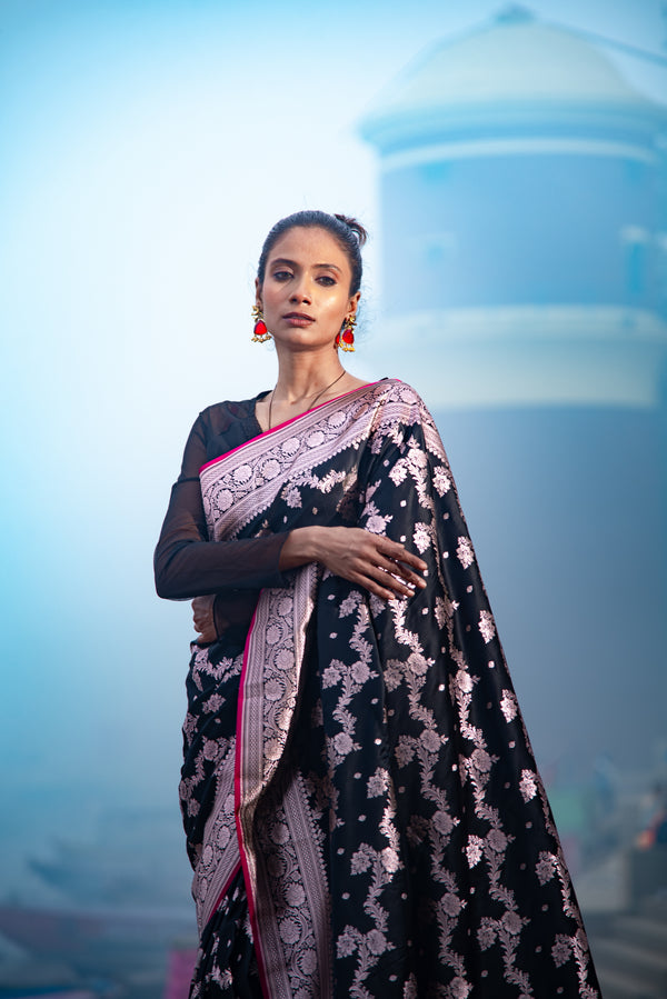 Danyah Banaras Fine Mashru Silk Tilfi Predraped Saree — alternate view (back / drape detail)
