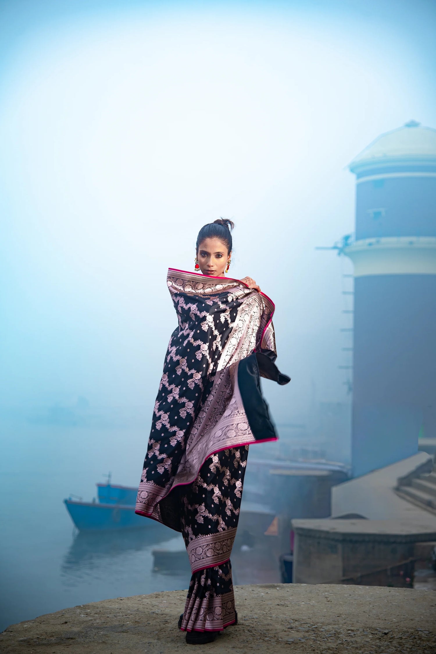 Danyah Banaras Fine Mashru Silk Tilfi Predraped Saree — image 3