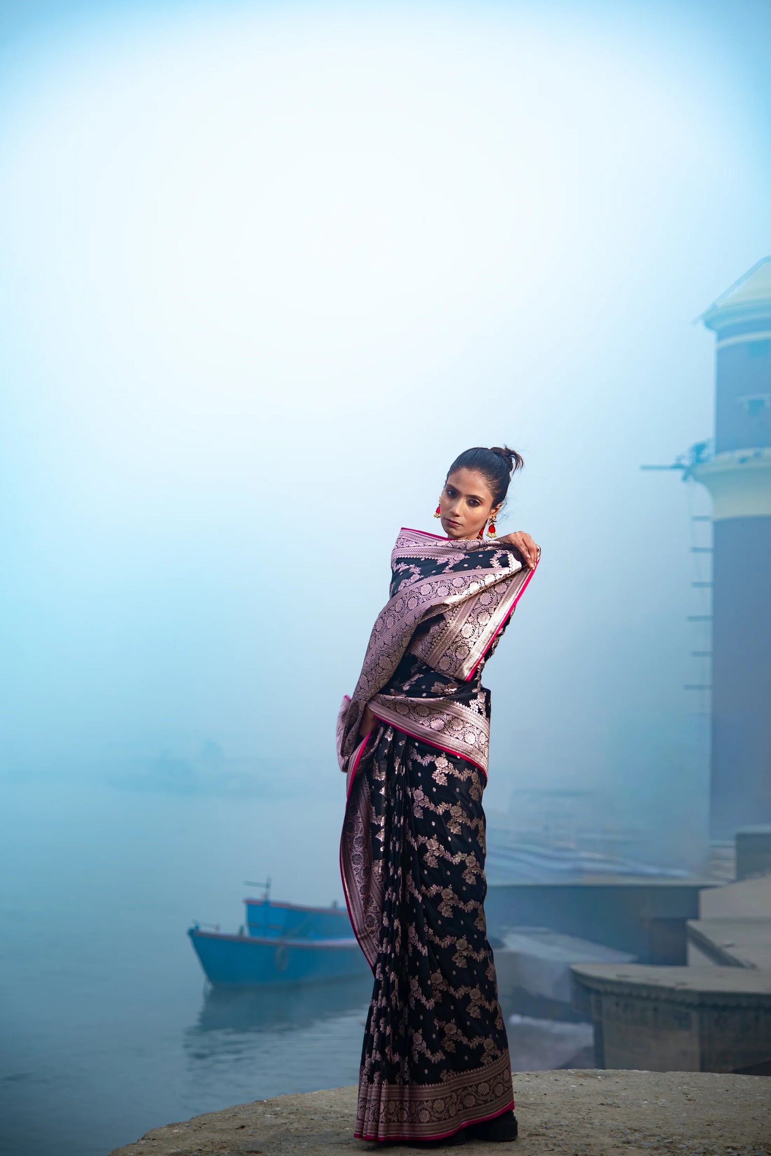 Danyah Banaras Fine Mashru Silk Tilfi Predraped Saree — image 6