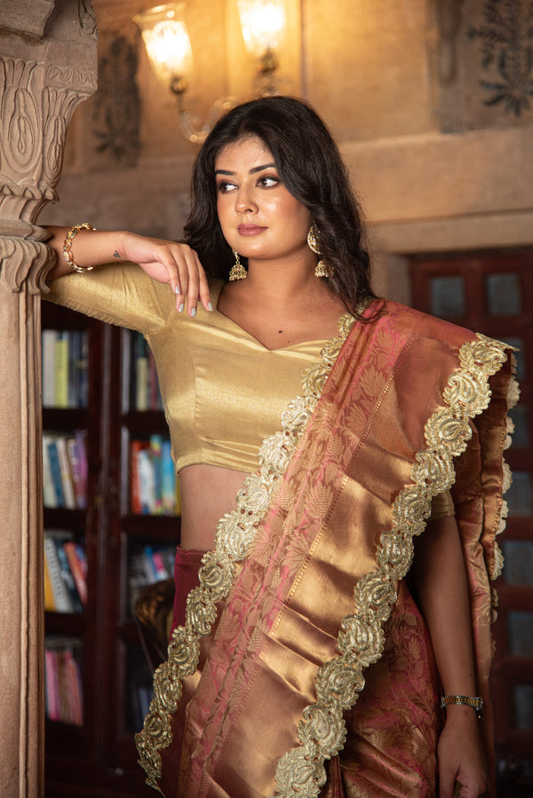 Danyah Banaras Flower Tissue Silk With Lace Pre Draped Saree — alternate view (back / drape detail)