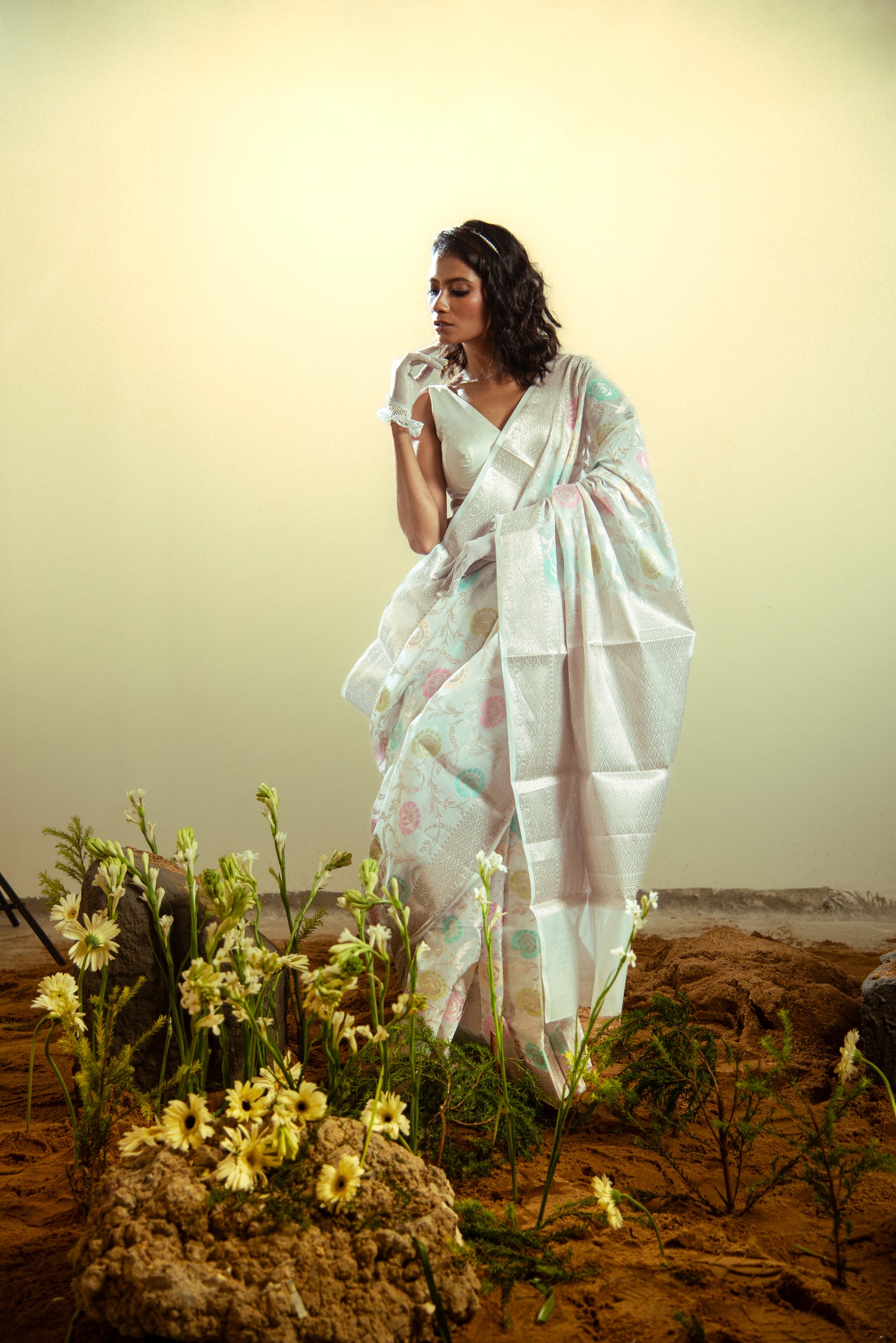 Danyah Banaras Jaal Cotton Silk Pre Draped Saree