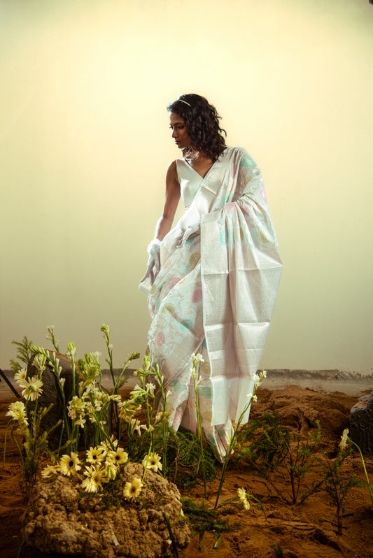 Danyah Banaras Jaal Cotton Silk Pre Draped Saree