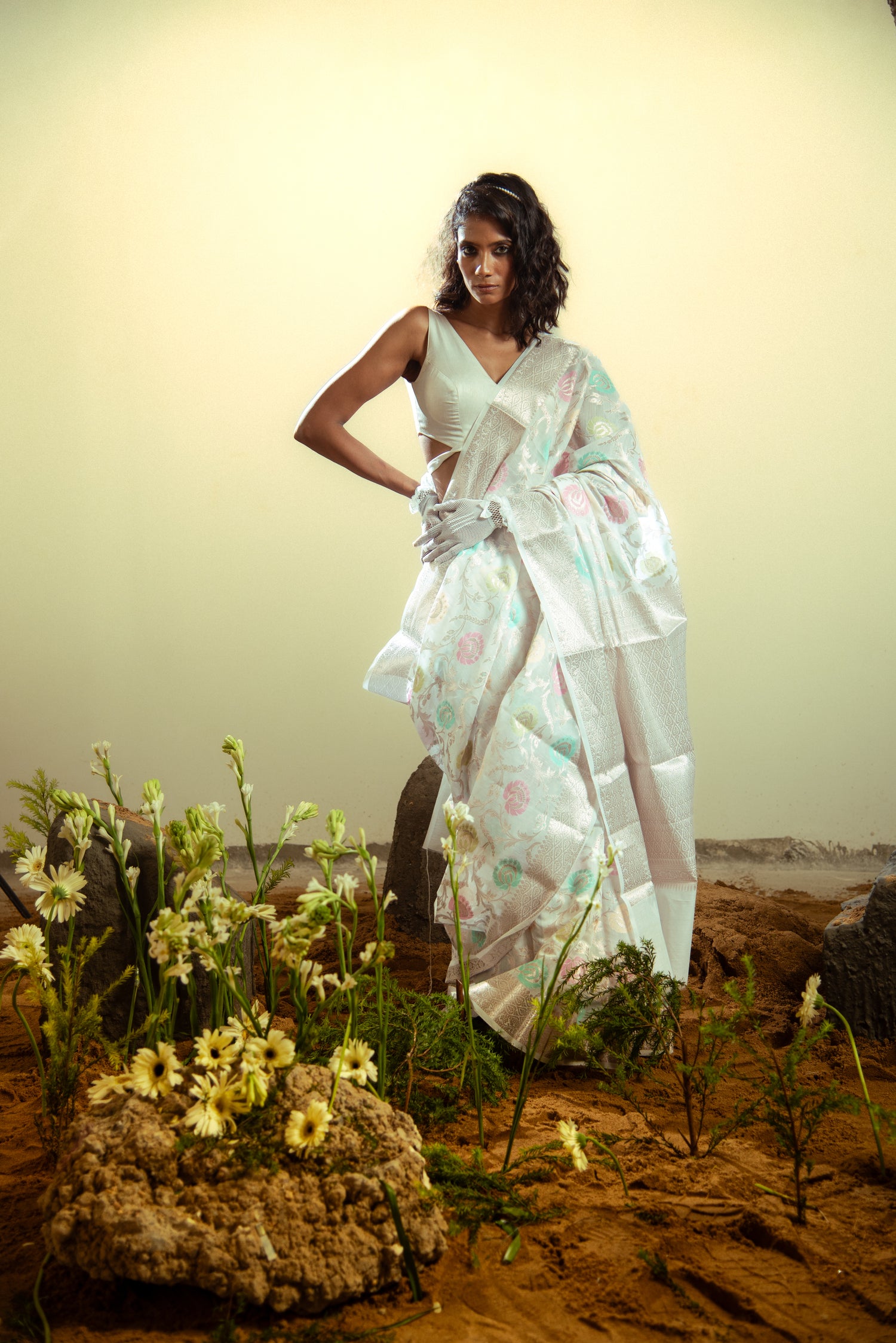 Danyah Banaras Jaal Cotton Silk Pre Draped Saree