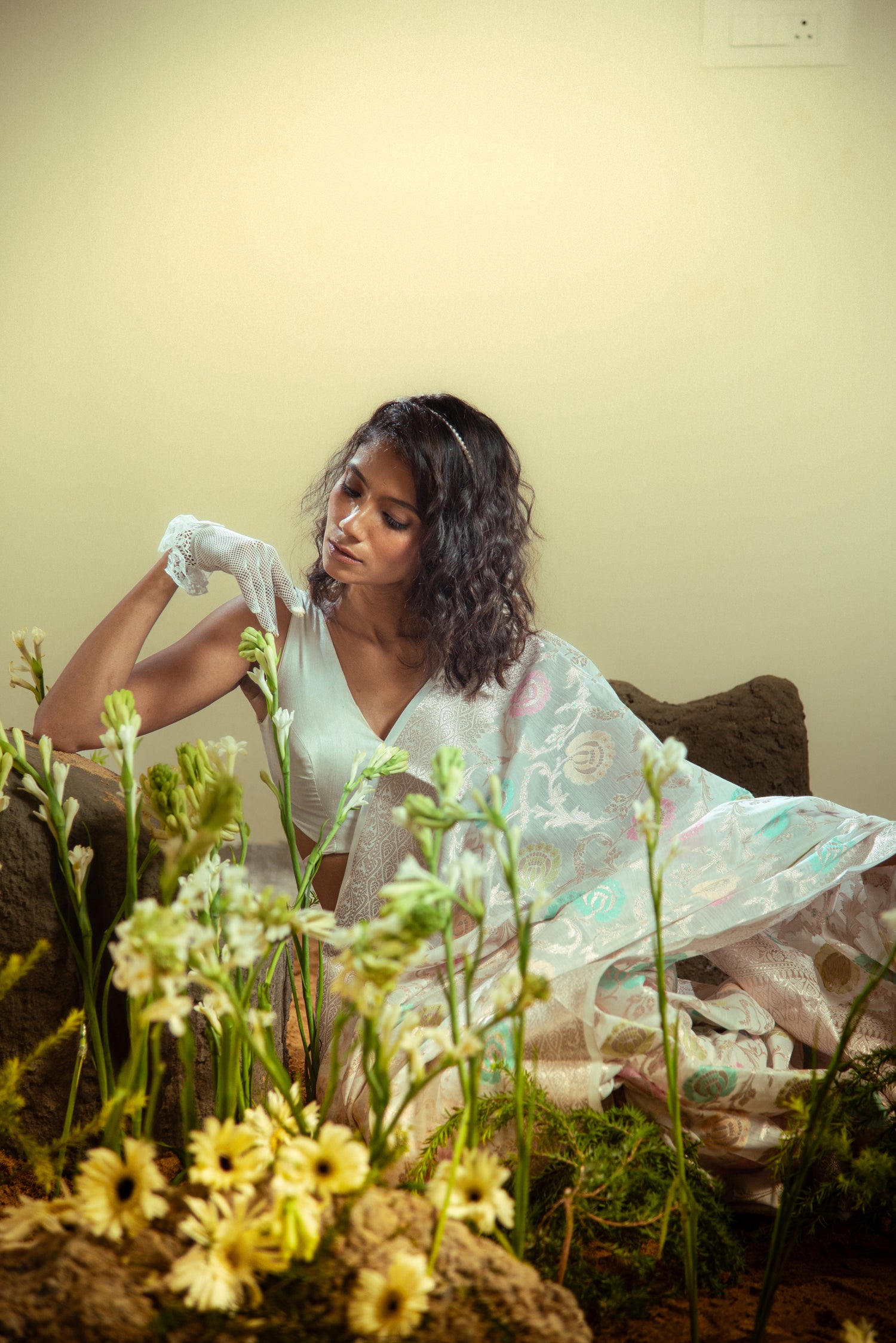 Danyah Banaras Jaal Cotton Silk Pre Draped Saree