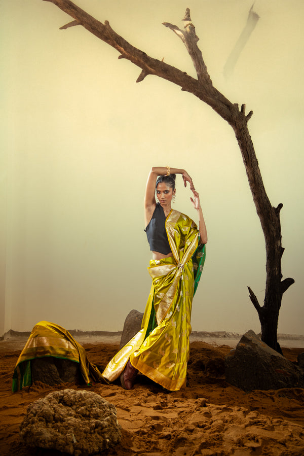 Danyah Banaras Katan Silk Sonarupa Predraped Saree