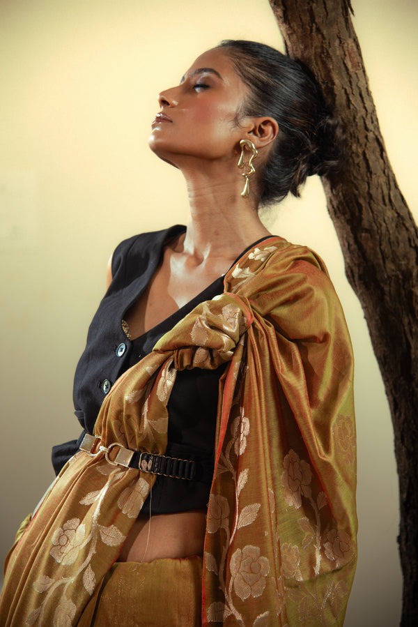 Danyah Banaras Katban Cotton Predraped Saree — image 2 — alternate view (back / drape detail)