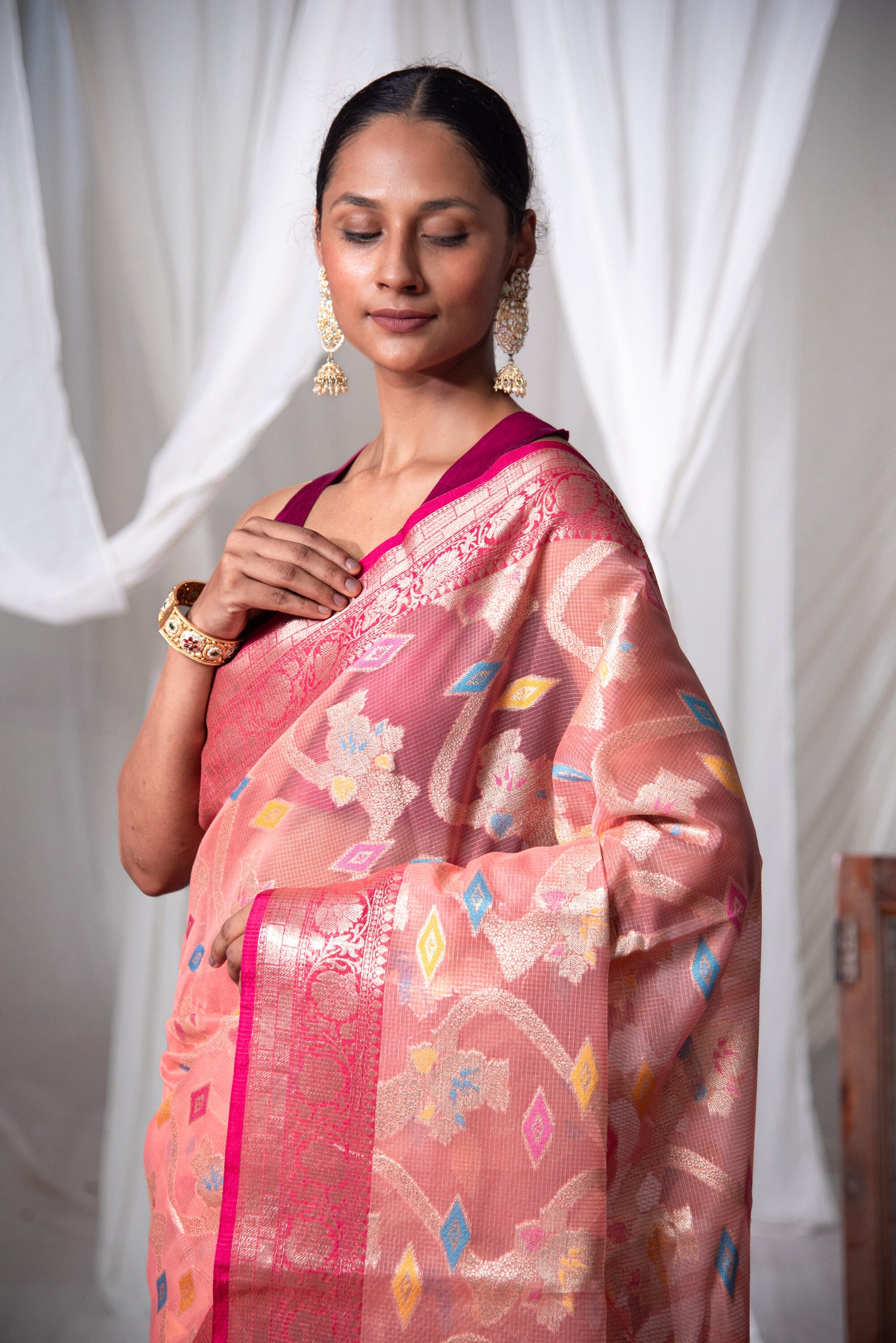 Danyah Banaras Kota Linen Silk Pre Draped Saree