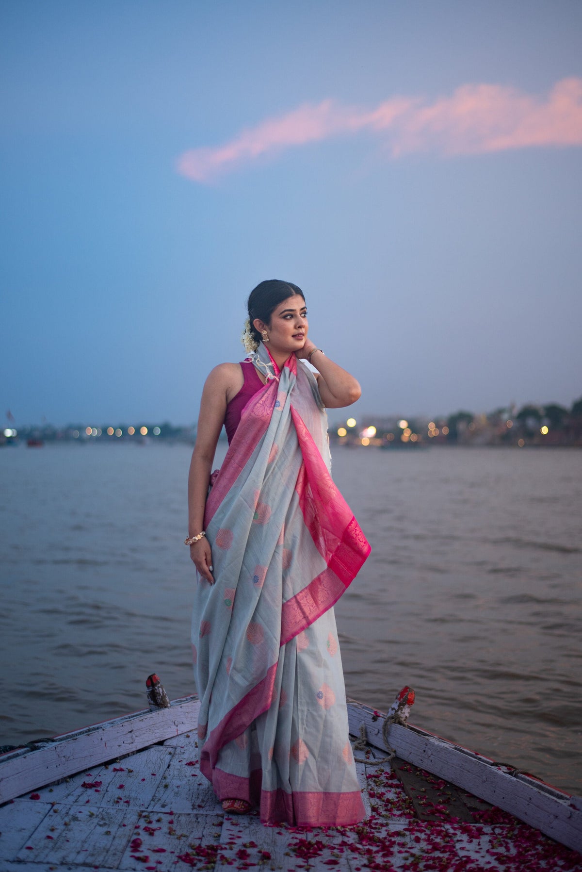 Danyah Banaras Light Cotton Pre Draped Saree — image 2