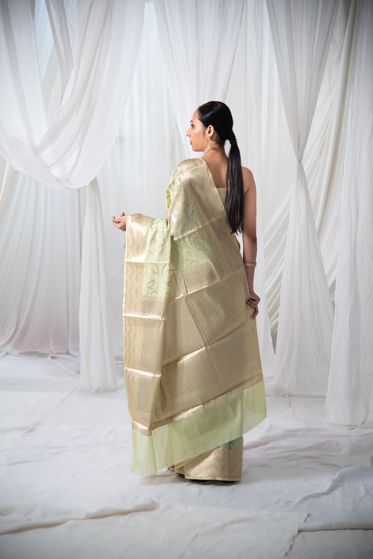Danyah Banaras Light Kota Silk Pre Draped Saree