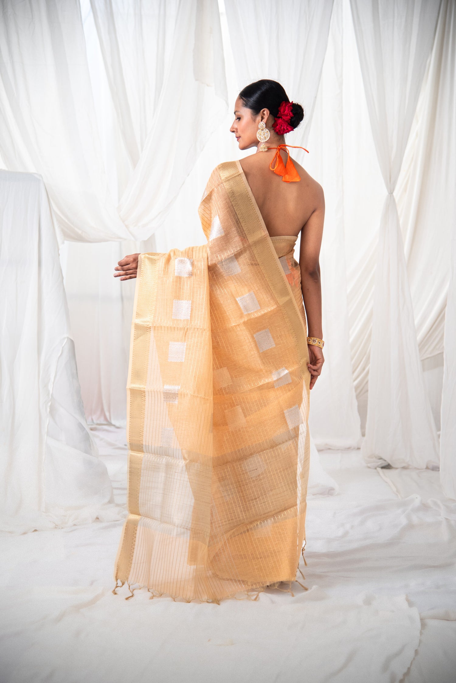 Danyah Banaras Linen Tissue Silk Pre Draped Saree