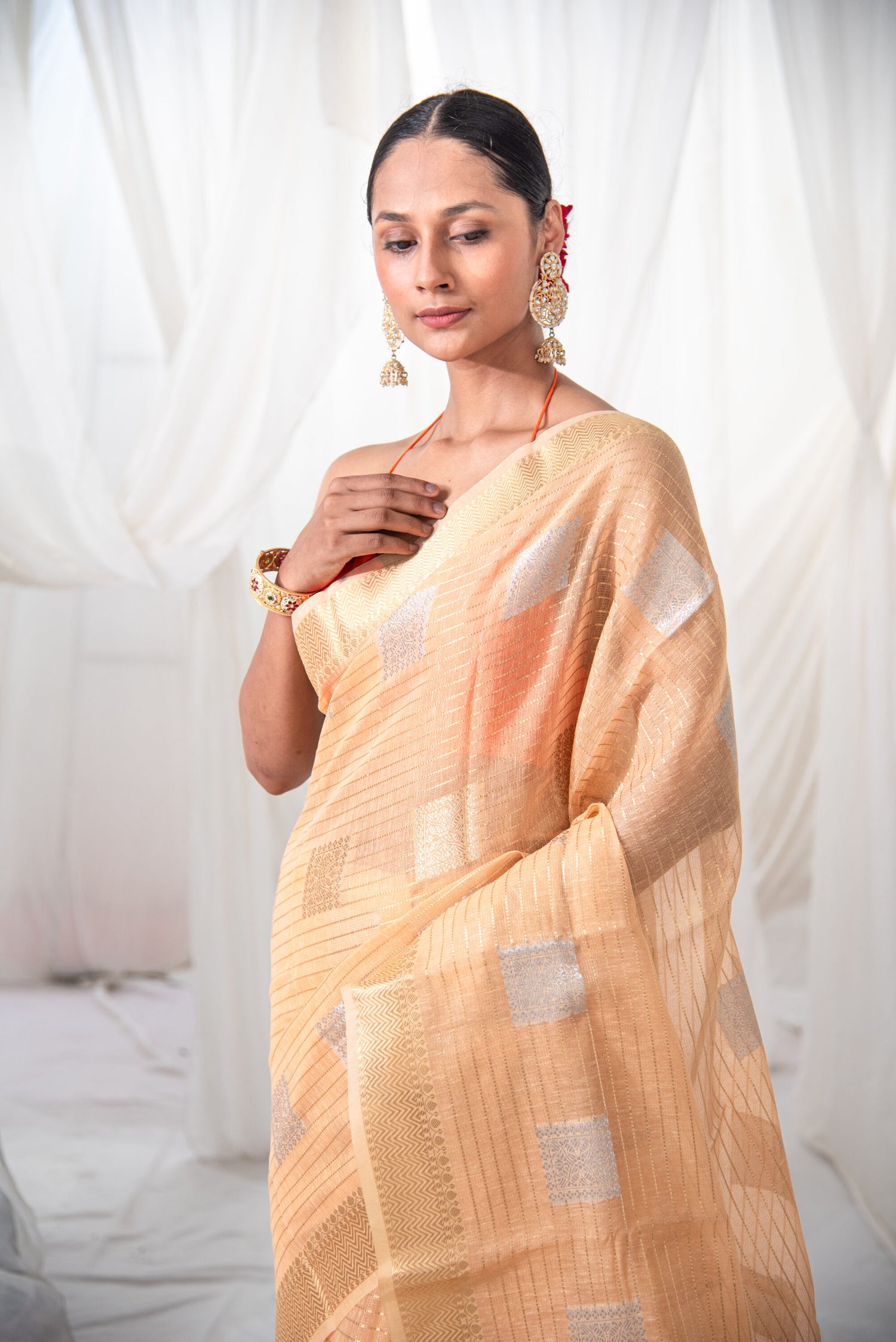Danyah Banaras Linen Tissue Silk Pre Draped Saree