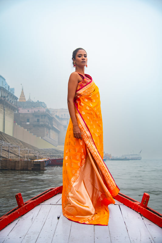 Danyah Banaras Mashru Silk Dhoop Chaun Predraped Saree