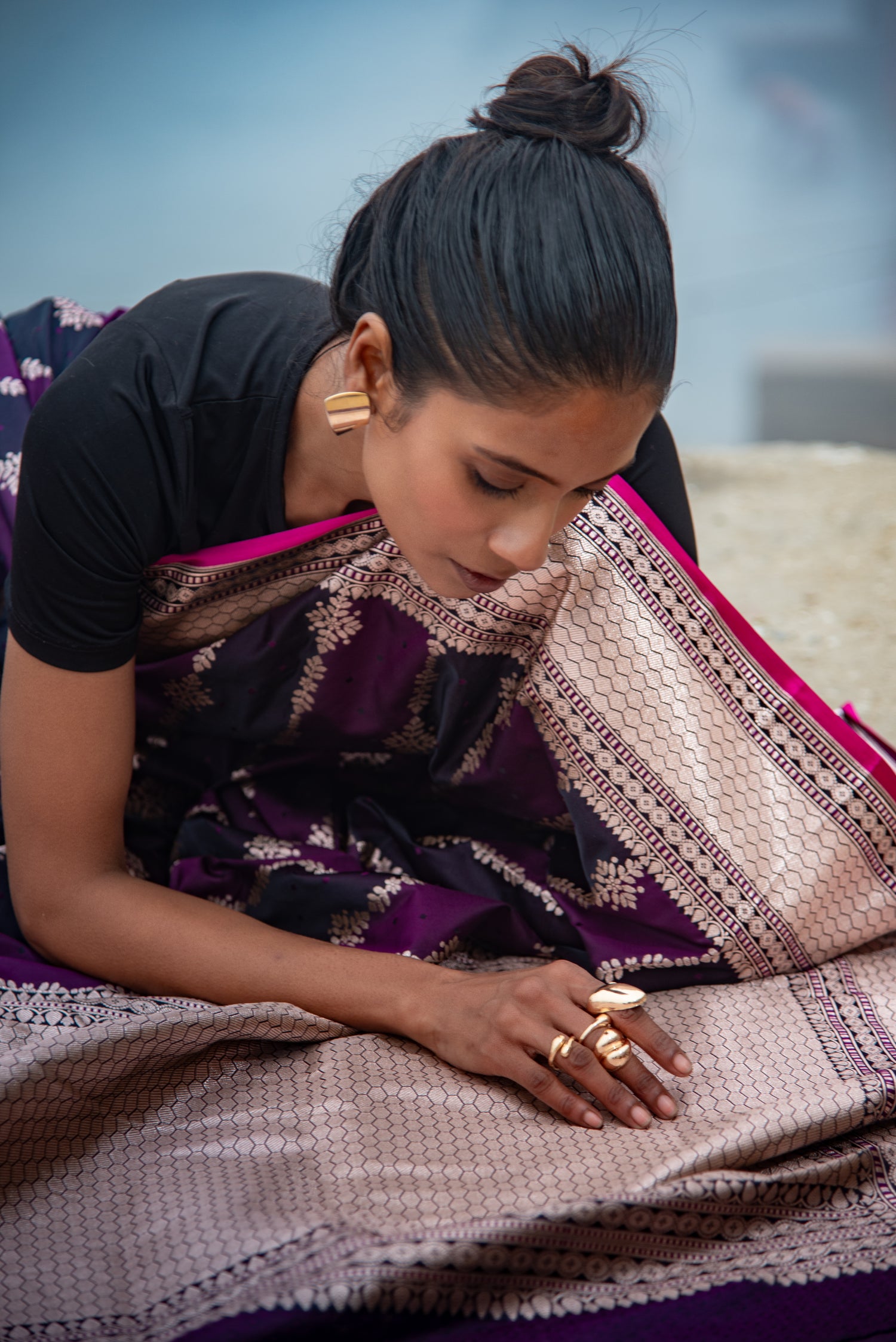 Danyah Banaras Mashru Silk With Vertical Zari Work Predraped Saree