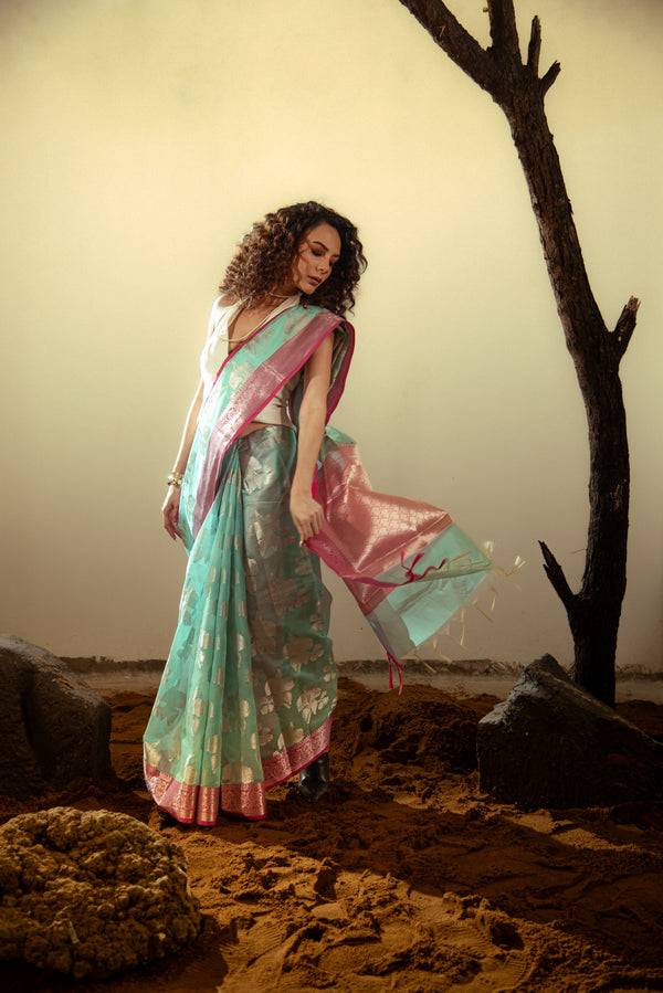 Danyah Banaras Monika Silk Predraped Saree — alternate view (back / drape detail)