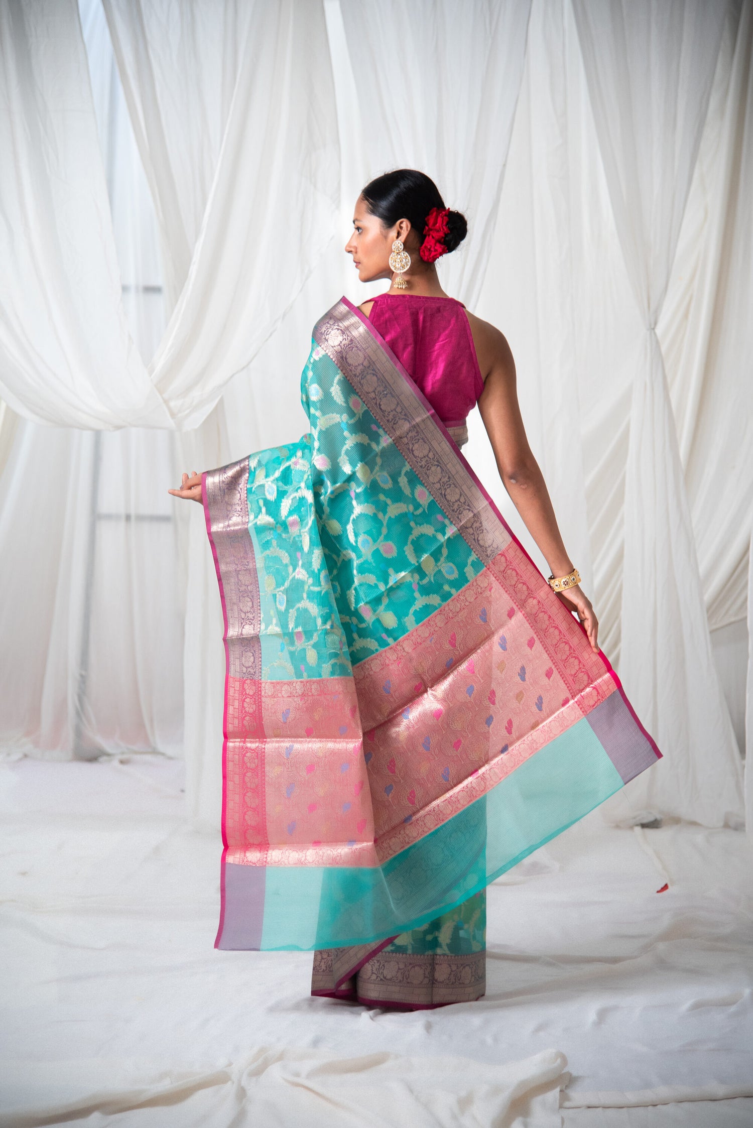 Danyah Banaras Organza Meenakari Pre Draped Saree