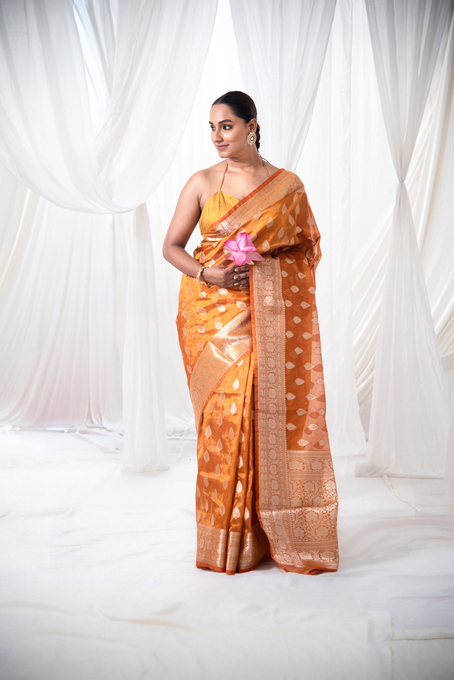 Danyah Banaras Pure Bridal Banarasi Tissue Silk Pre Draped Saree