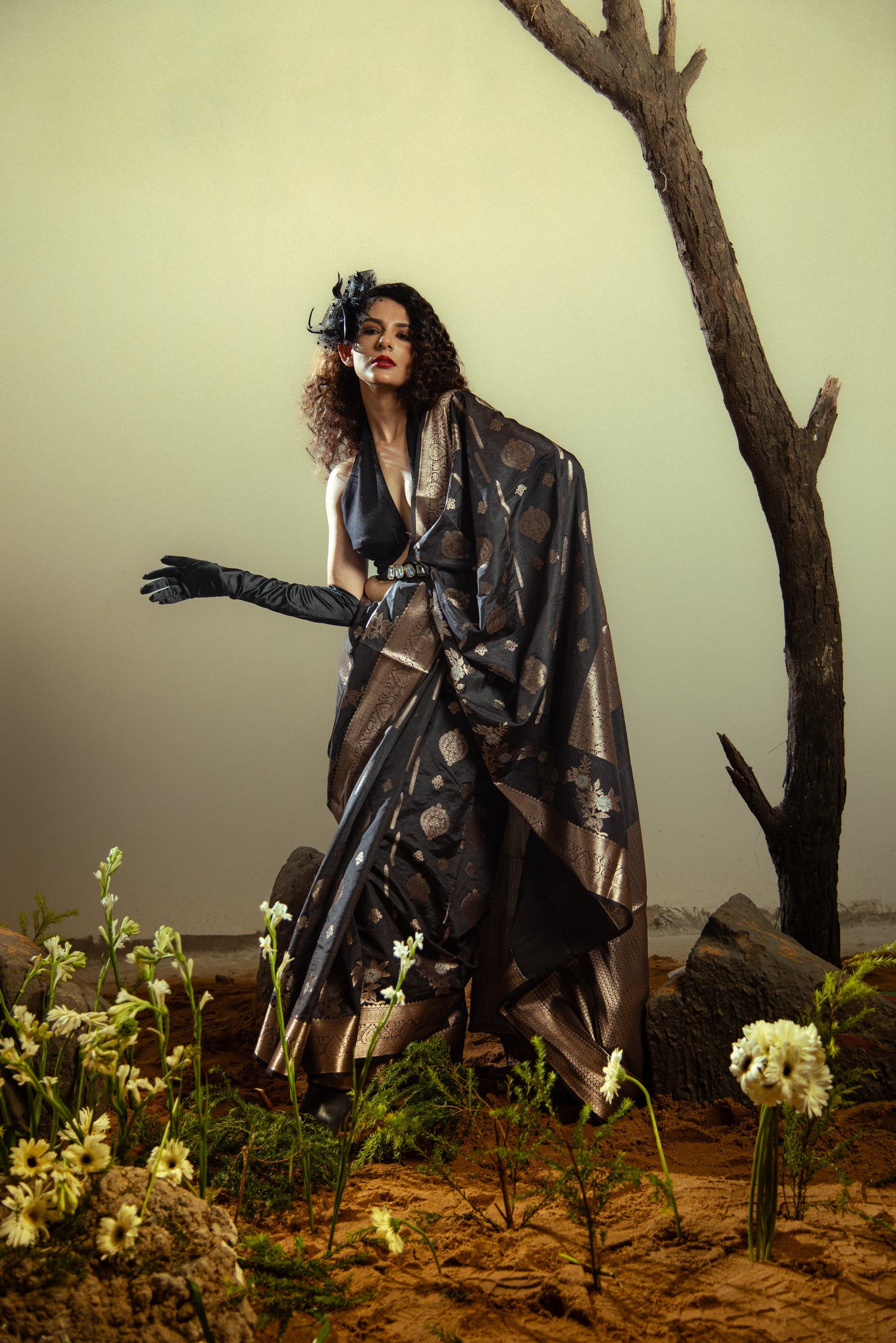 Danyah Banaras Raw Mango Organza Silk Predraped Saree