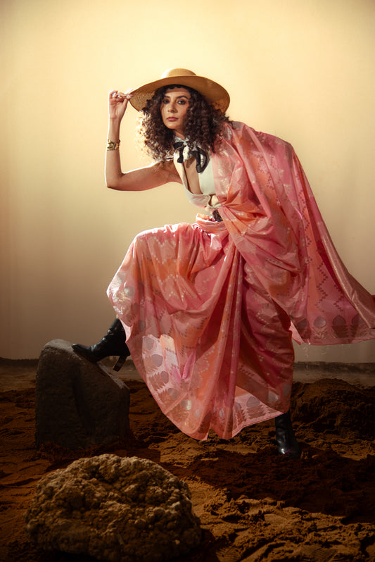 Danyah Banaras Raw Mango Rangkart Predraped Saree