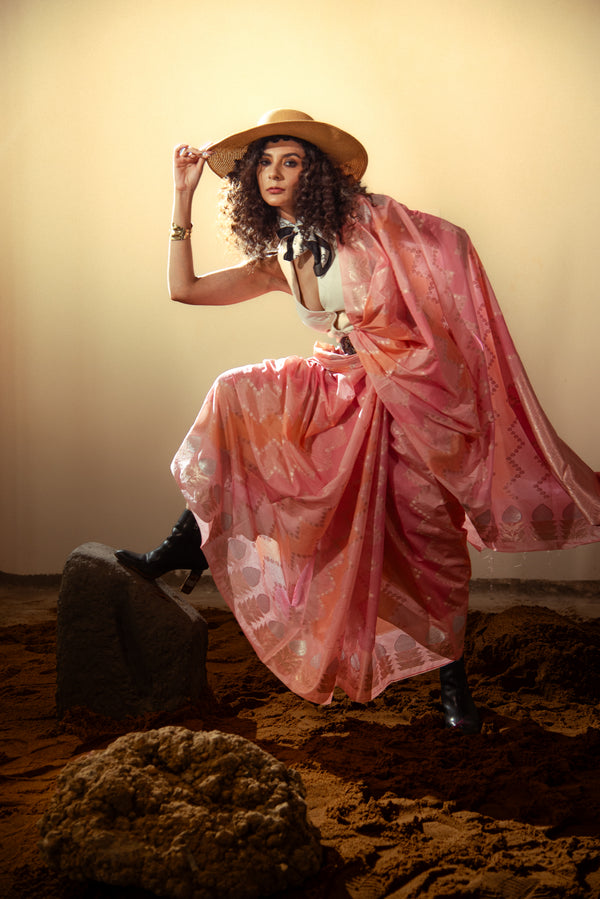 Danyah Banaras Raw Mango Rangkart Predraped Saree
