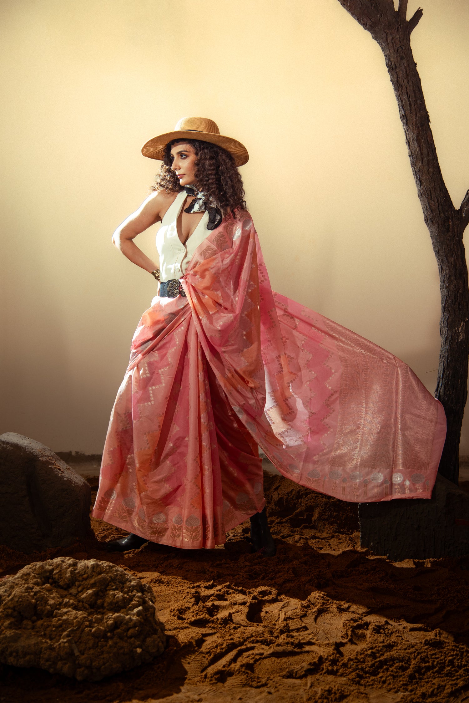 Danyah Banaras Raw Mango Rangkart Predraped Saree