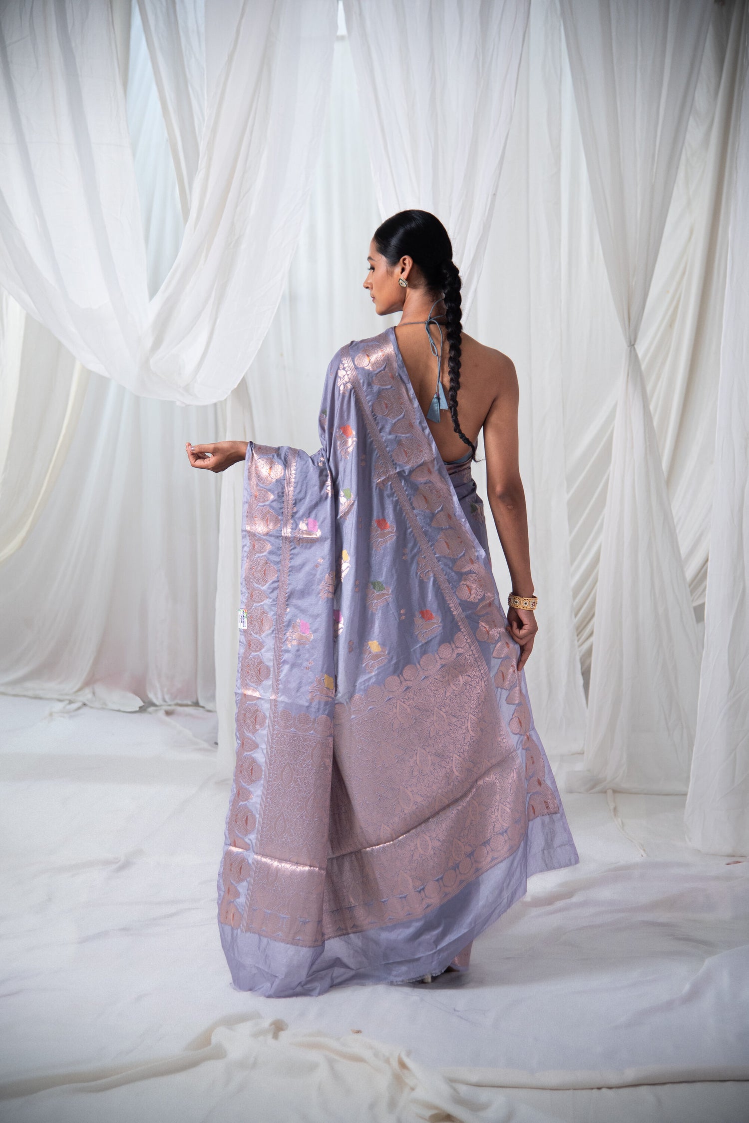 Danyah Banaras Raw Mango Silk Pre Draped Saree