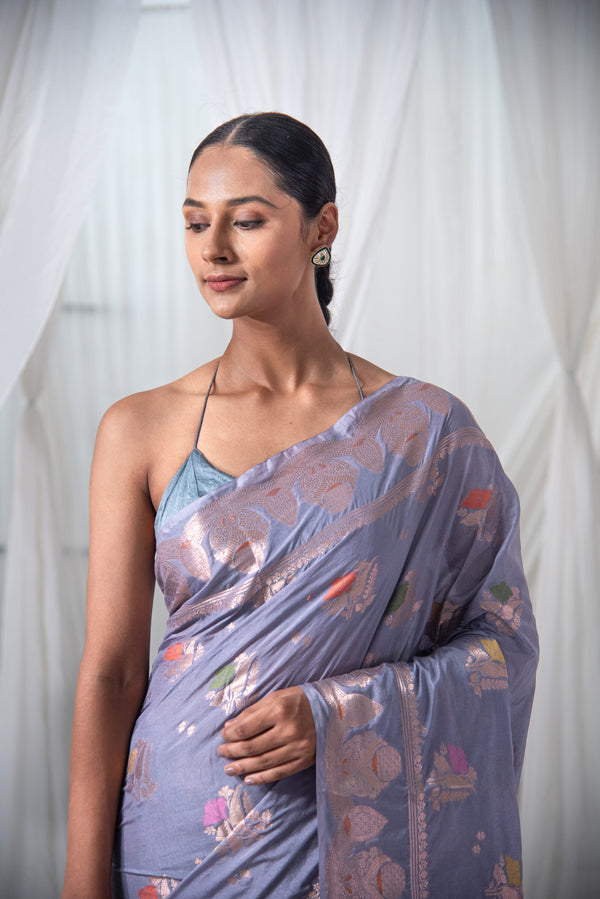 Danyah Banaras Raw Mango Silk Pre Draped Saree — alternate view (back / drape detail)