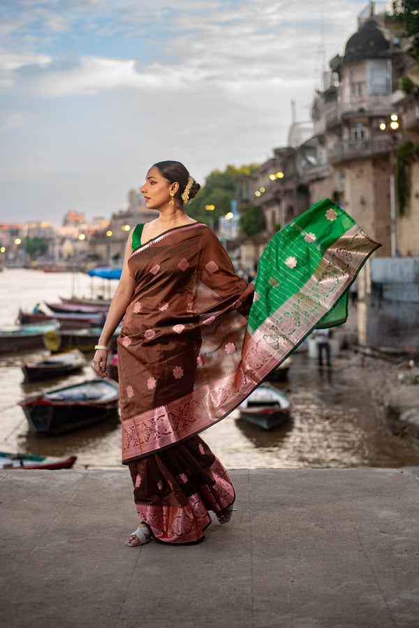 Danyah Banaras Semi Cotton Saree With Dual Tone Pre Draped Saree — alternate view (back / drape detail)