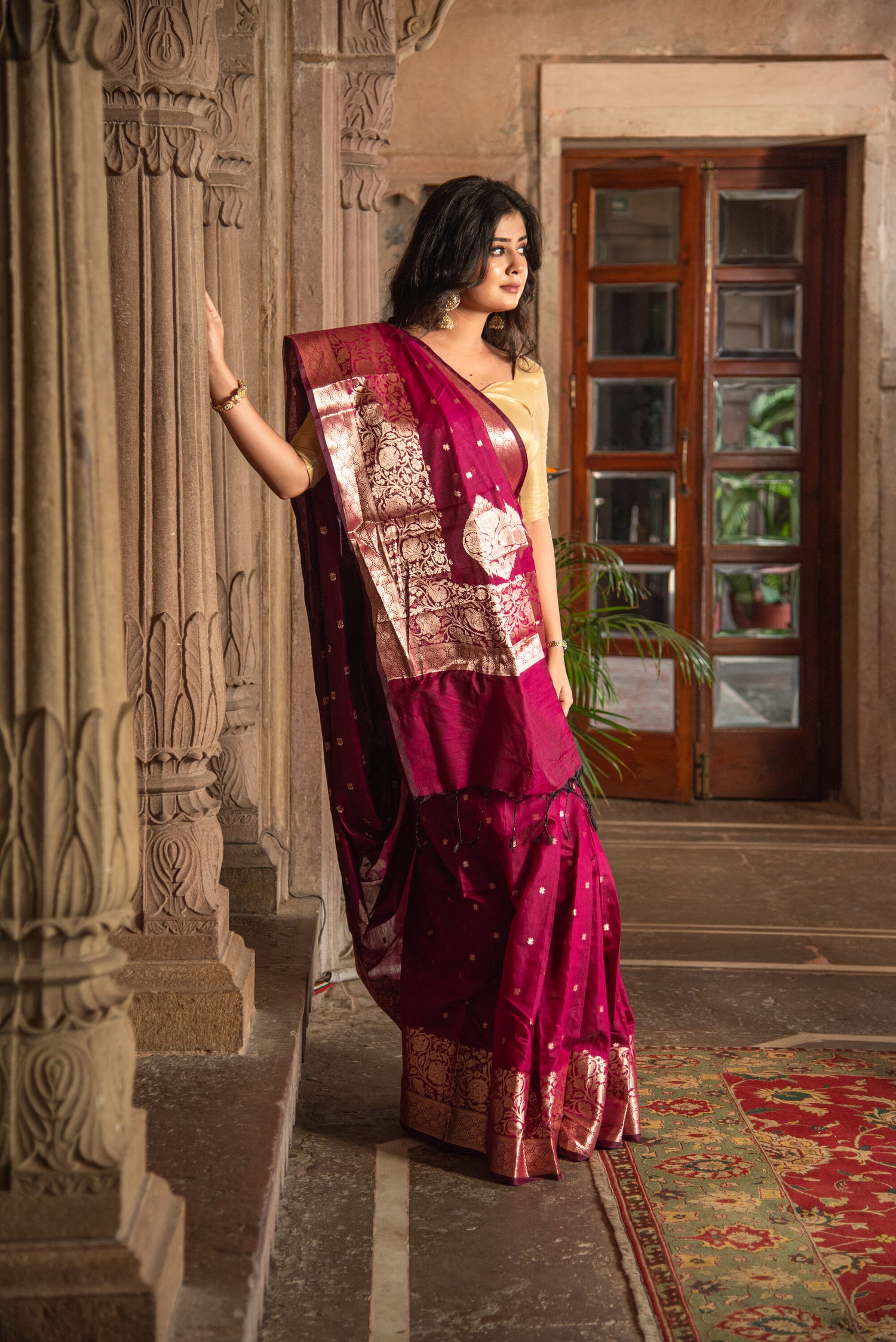 Danyah Banaras Semi Cotton Silk Pre Draped Saree