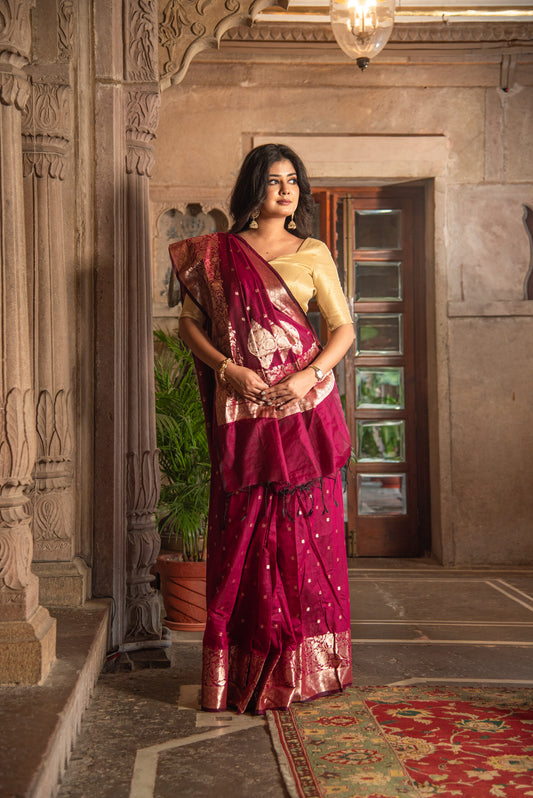 Danyah Banaras Semi Cotton Silk Pre Draped Saree