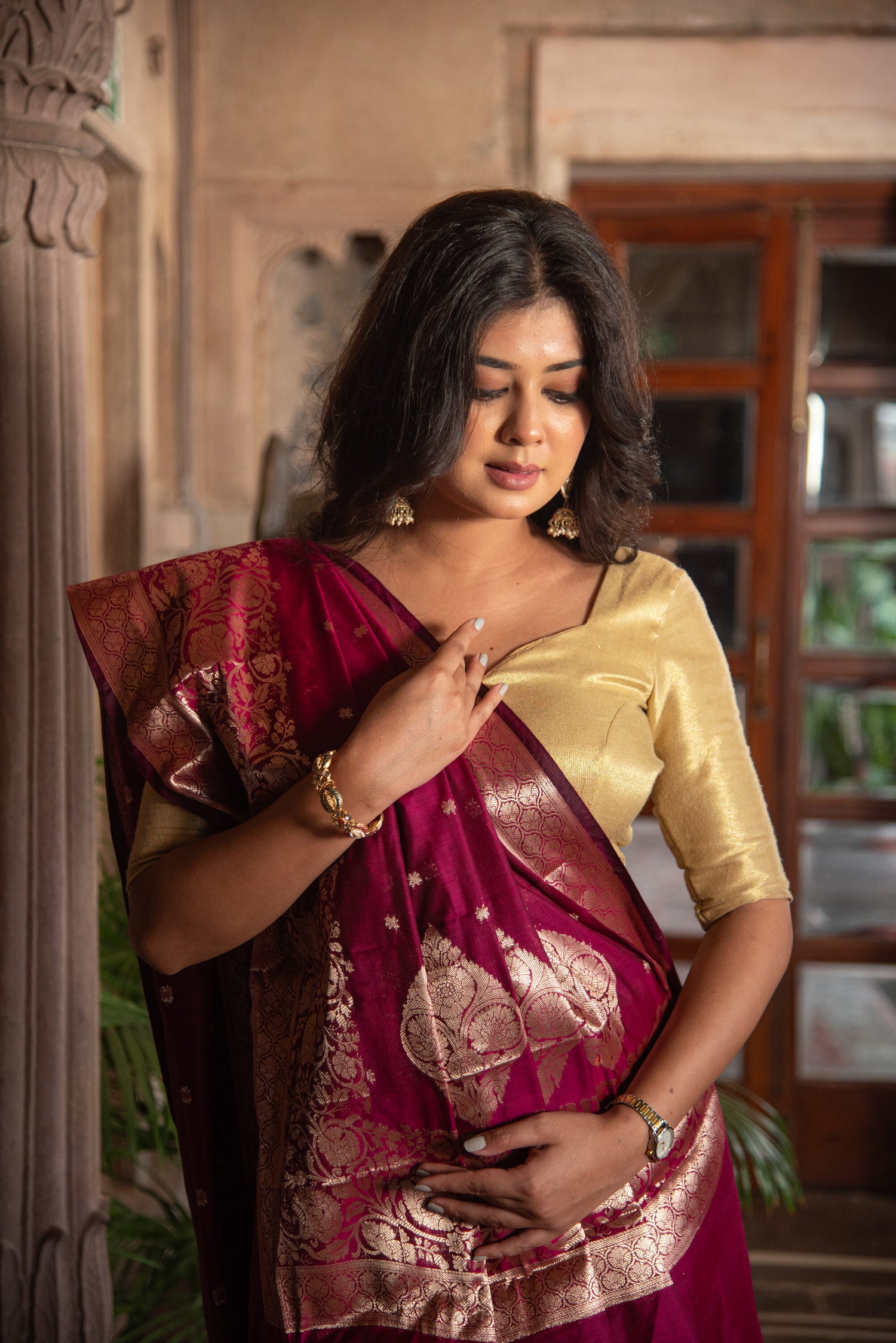 Danyah Banaras Semi Cotton Silk Pre Draped Saree