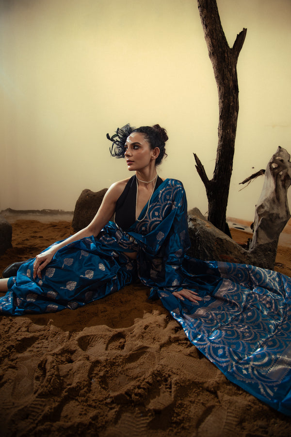 Danyah Banaras Semi Katan Silk Predraped Saree — alternate view (back / drape detail)