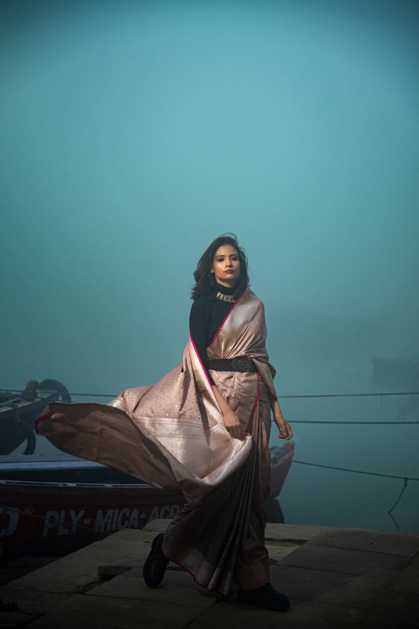 Danyah Banaras Tanchui Mashru Silk Predraped Saree — alternate view (back / drape detail)