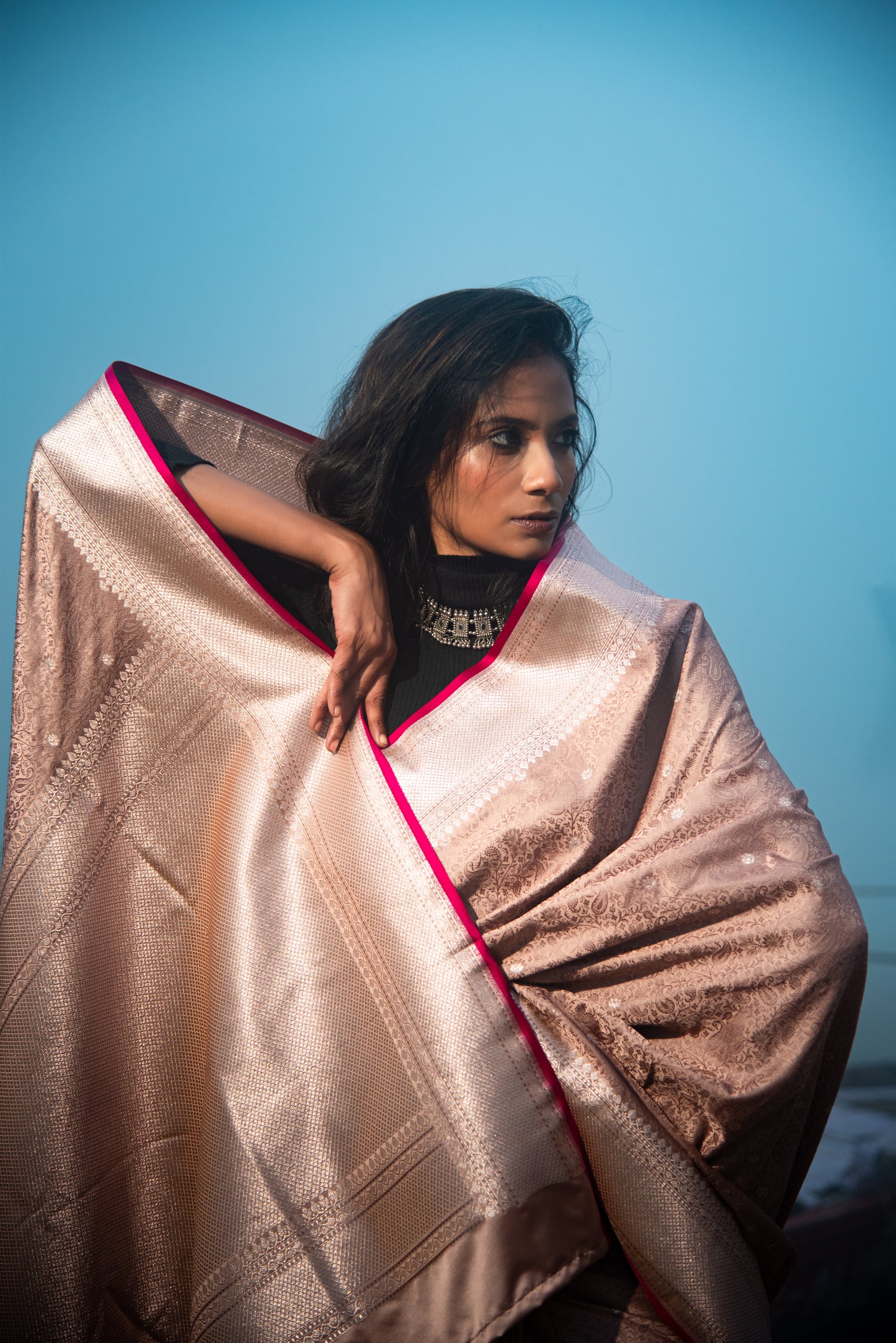 Danyah Banaras Tanchui Mashru Silk Predraped Saree