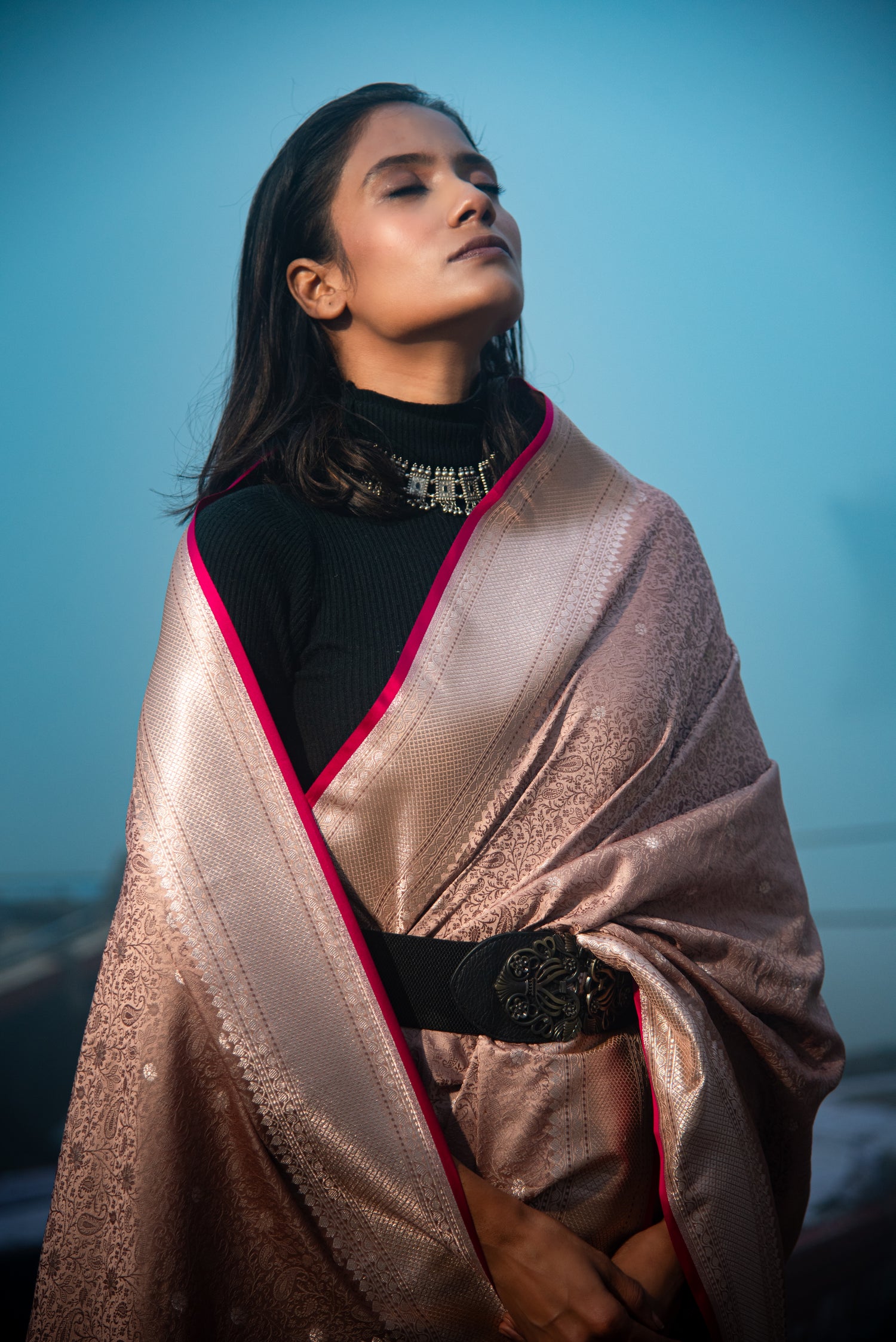 Danyah Banaras Tanchui Mashru Silk Predraped Saree