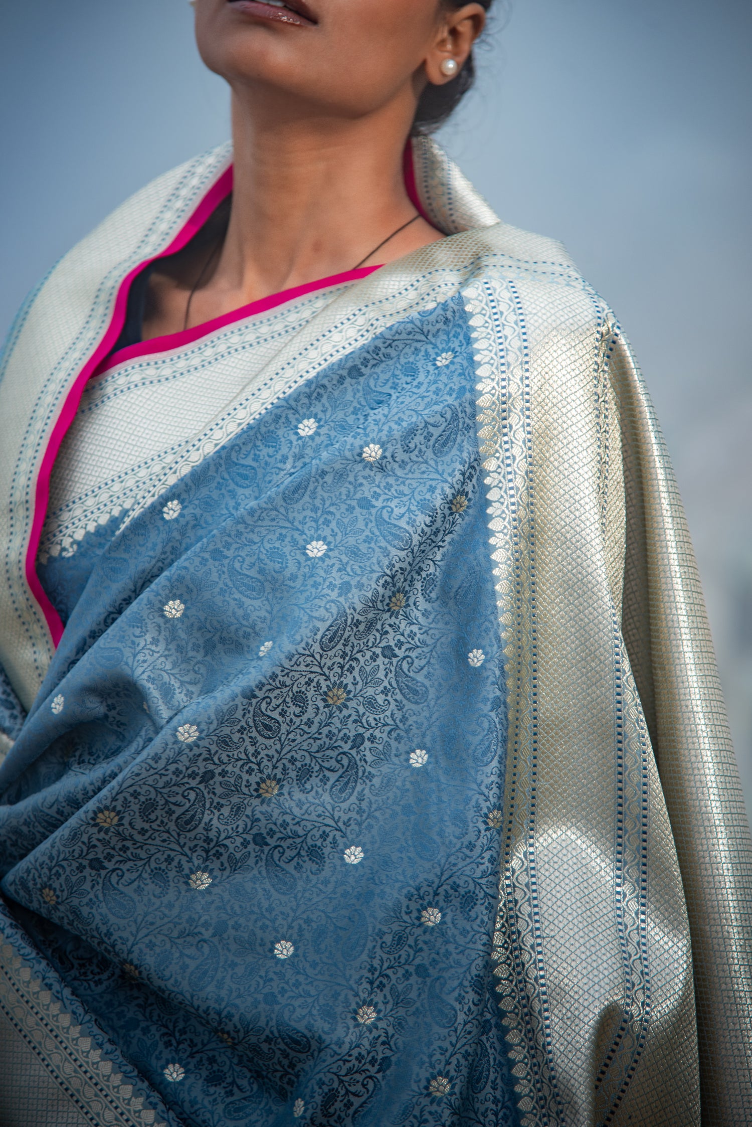 Danyah Banaras Tanchui Mashru Silk With Peacock Detailing Predraped Saree