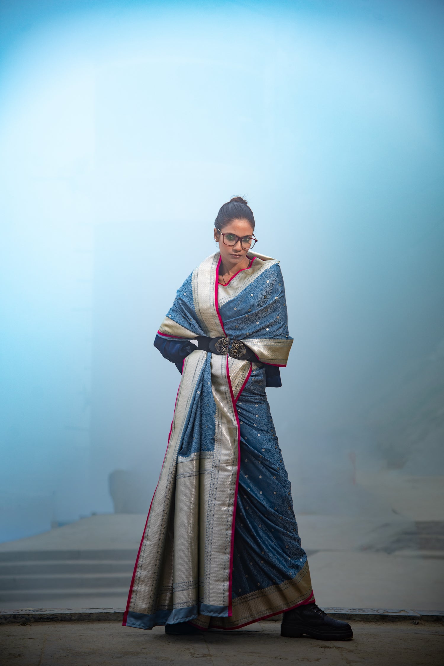 Danyah Banaras Tanchui Mashru Silk With Peacock Detailing Predraped Saree