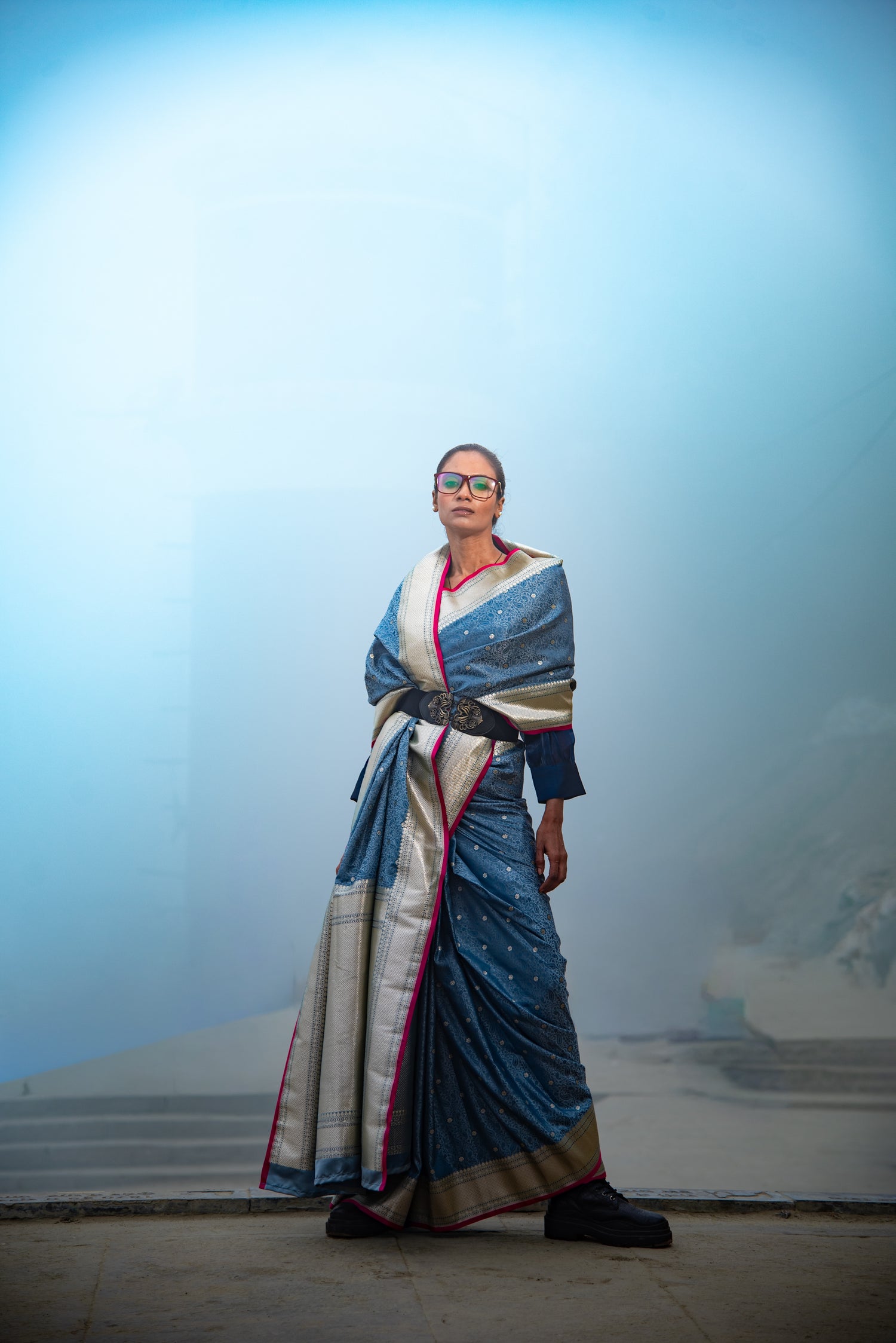 Danyah Banaras Tanchui Mashru Silk With Peacock Detailing Predraped Saree