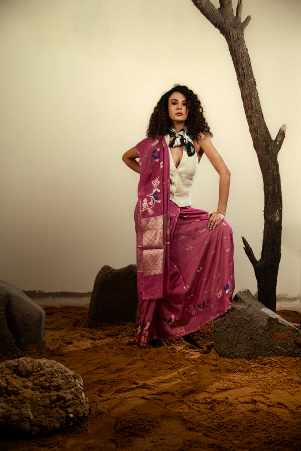 Danyah Banaras Viscose Meena Silk Predraped Saree — alternate view (back / drape detail)